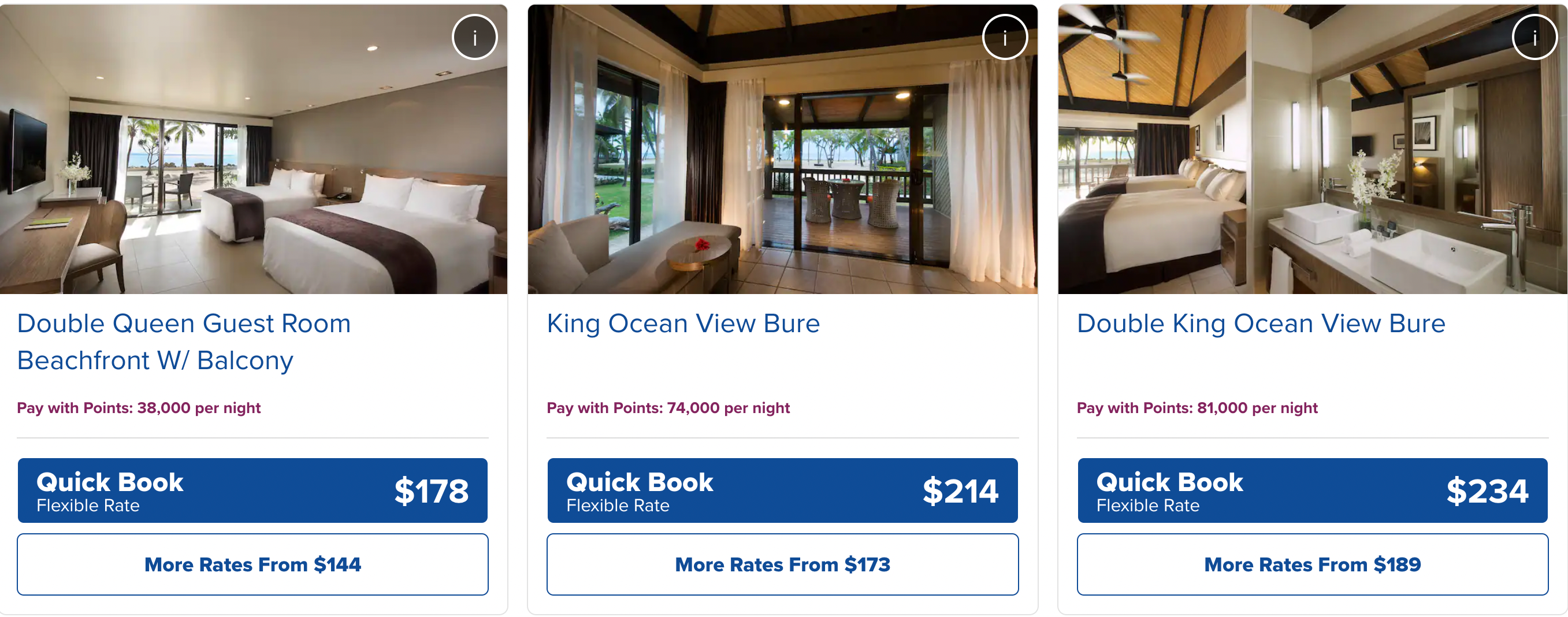 Premium room options at the Doubletree Fiji