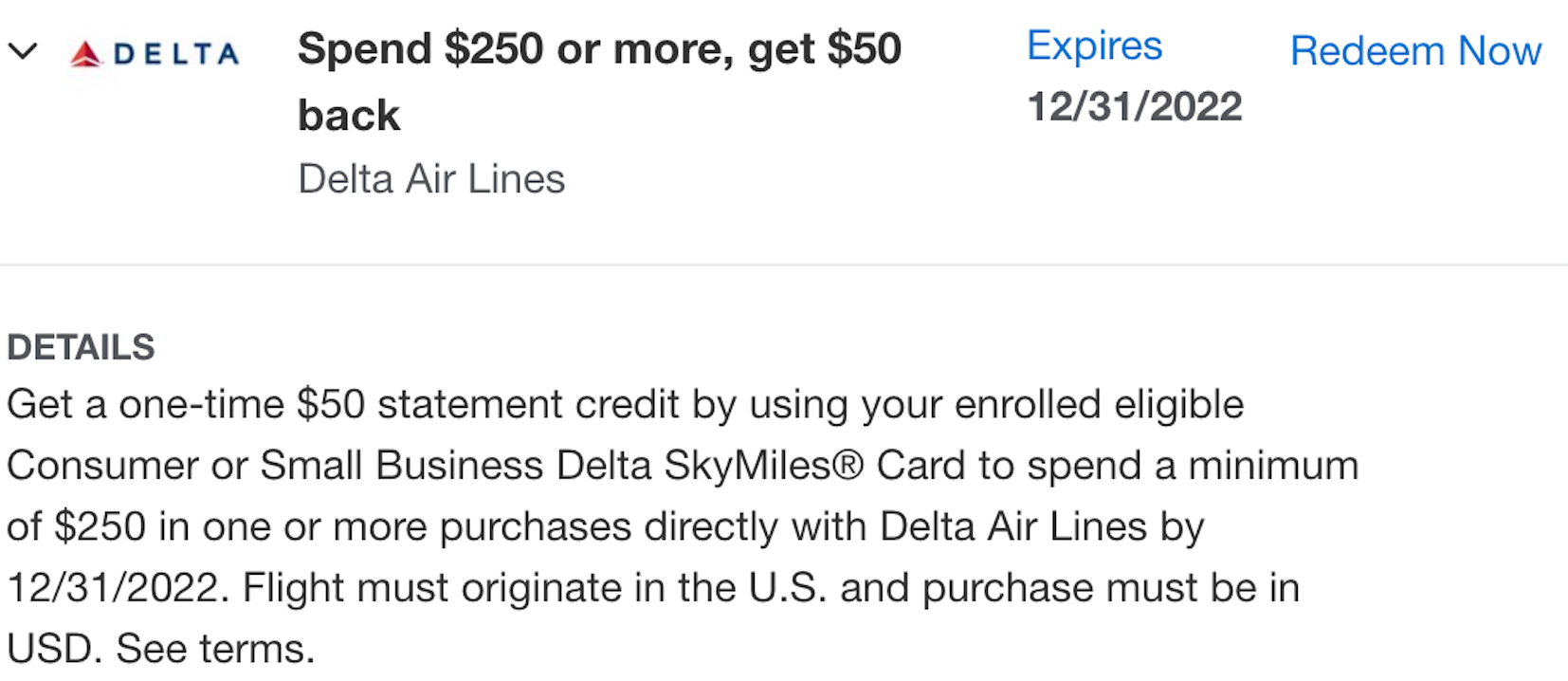 Save $50 off $250 on Delta