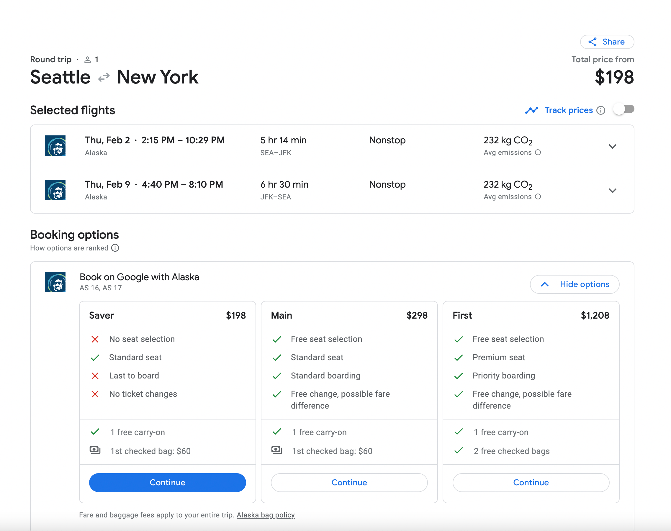 seattle to nyc flight options