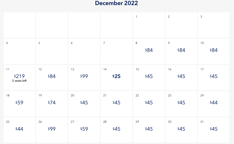 december flight calendar