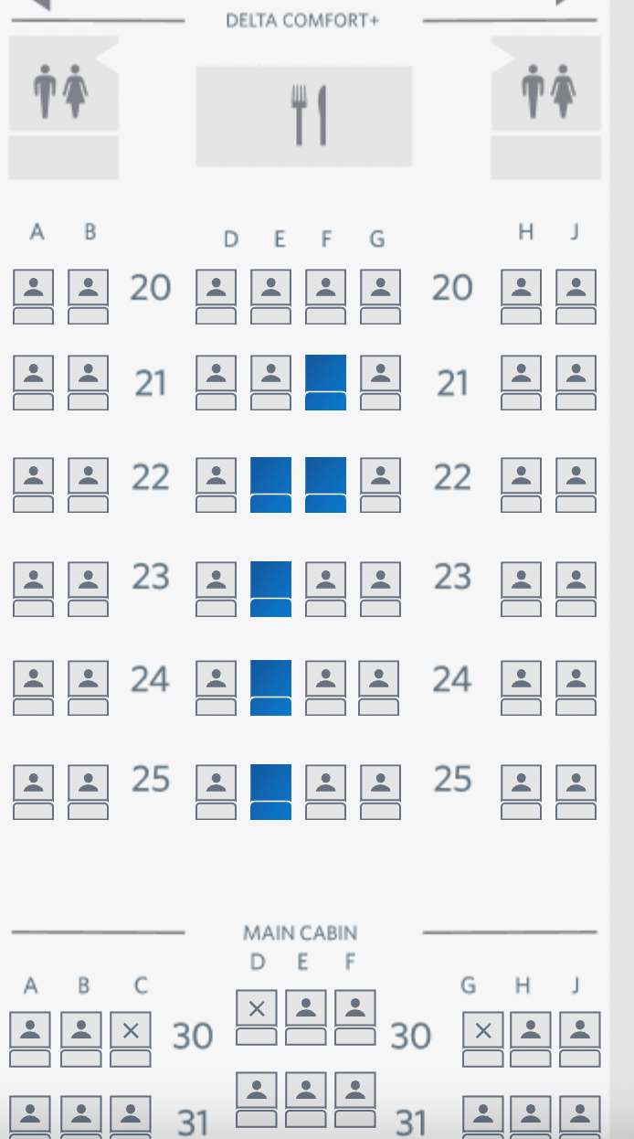 Selecting seats on a Delta flight from LAX to DTW