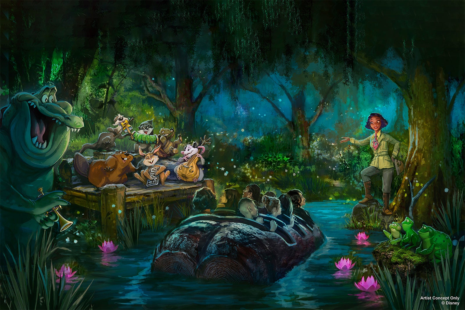 Artist rendering of Tiana's Bayou Adventure