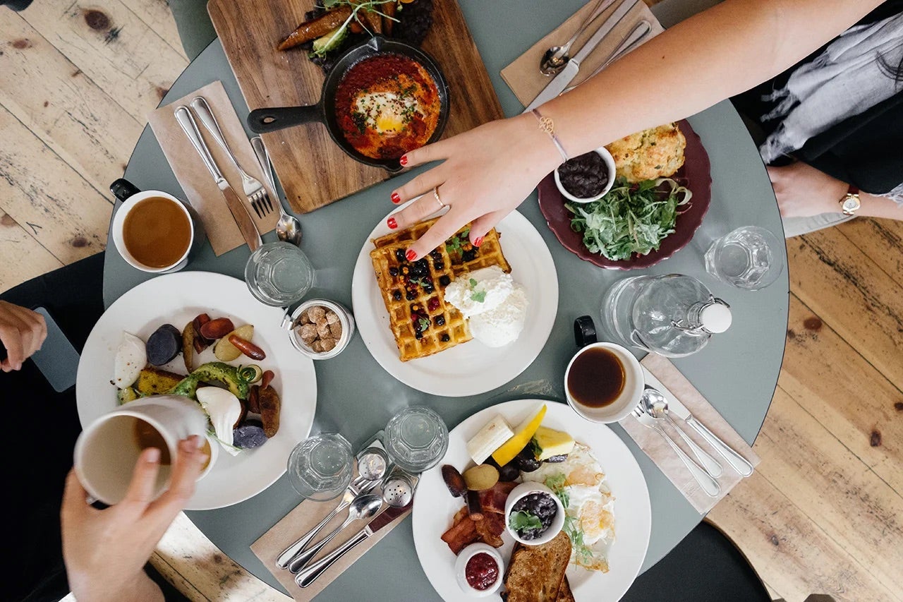 birdseye image of a breakfast table