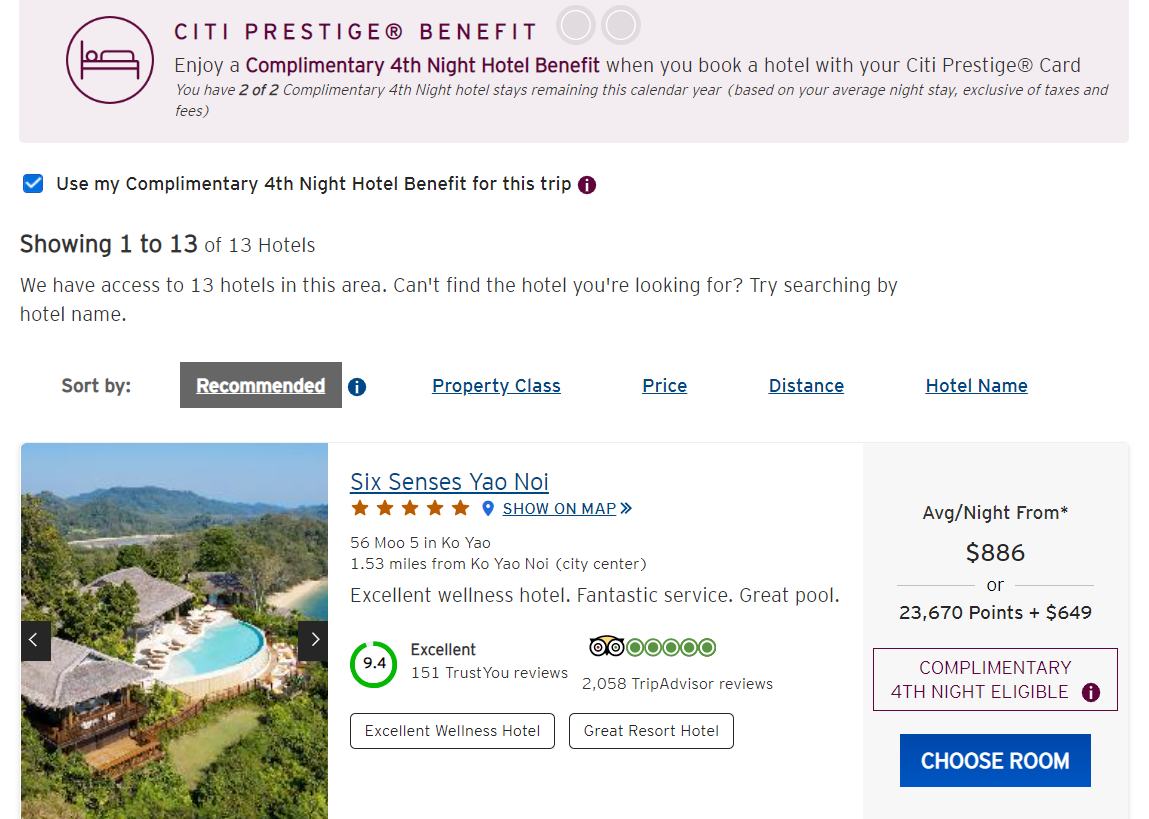 Fourth night benefit through Citi ThankYou portal for Citi Prestige