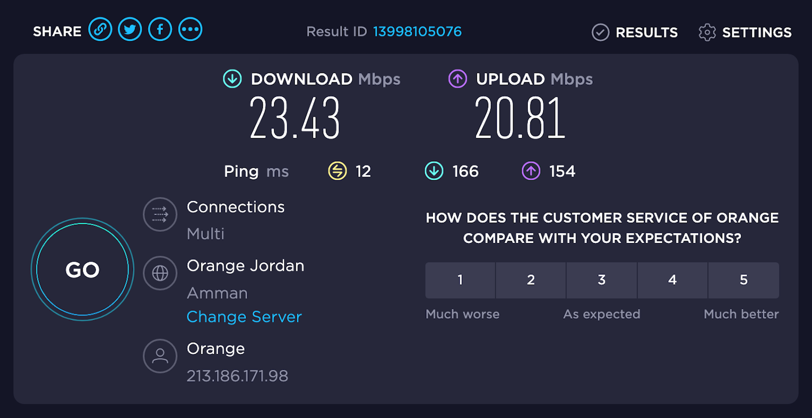 results from an internet speed test