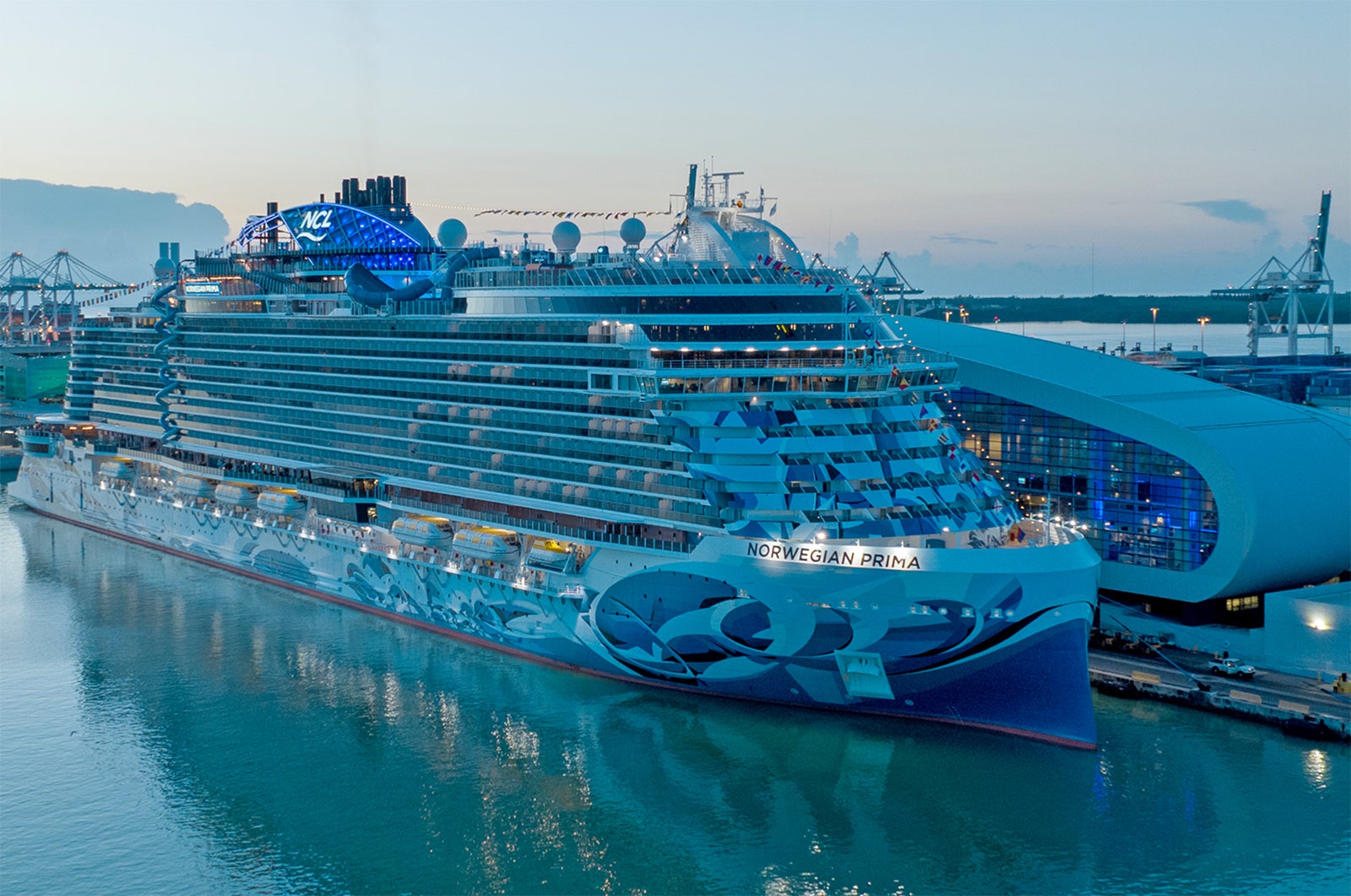 Norwegian Prima exterior docked at PortMiami