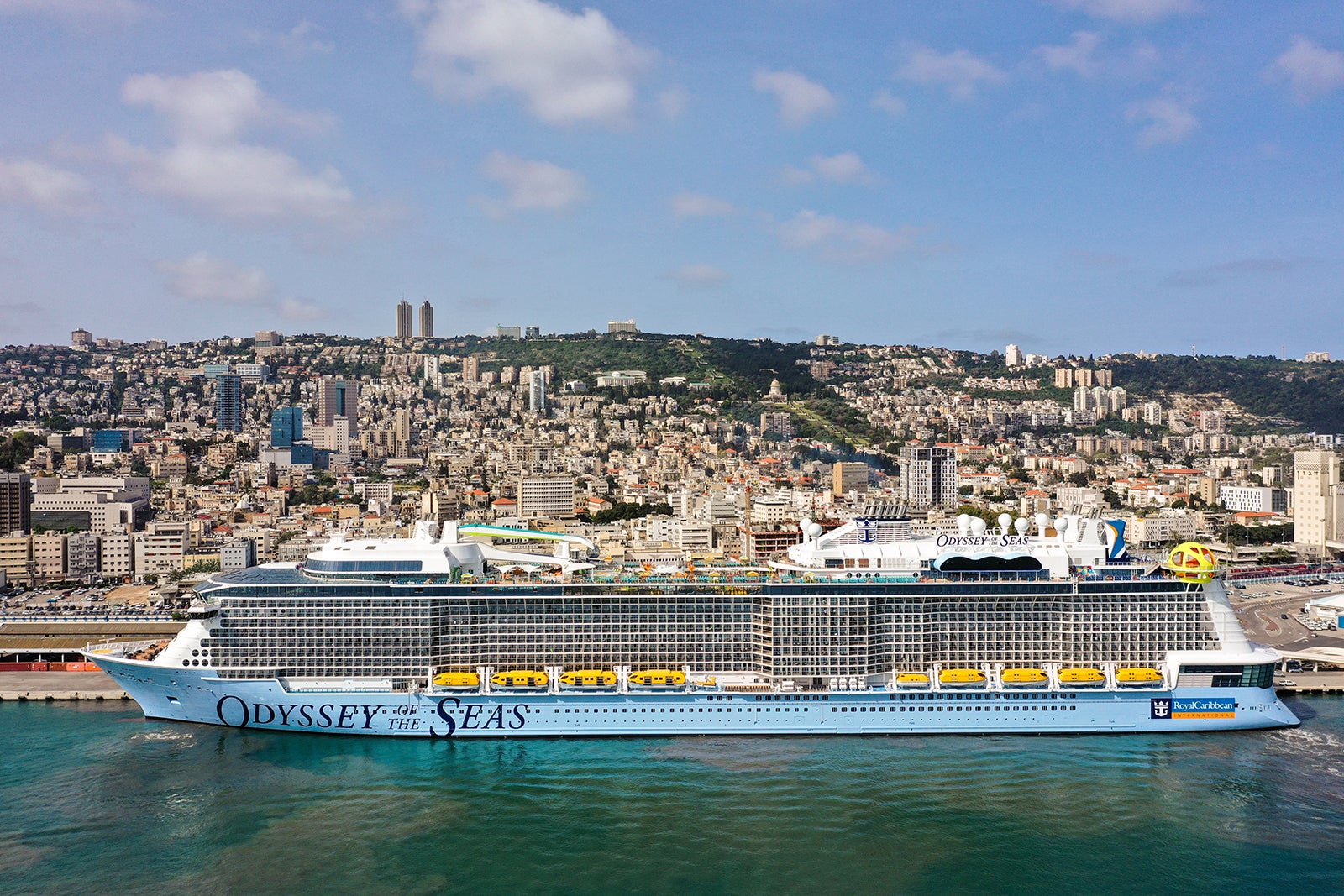 Odyssey of the Seas cruise ship in Haifa, Israel. 