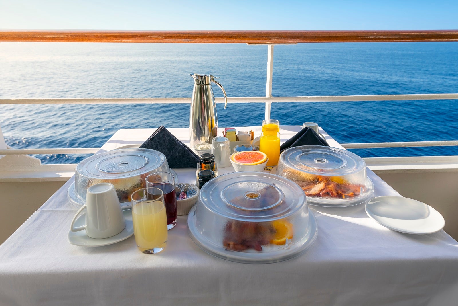 Room service breakfast on cruise ship balcony