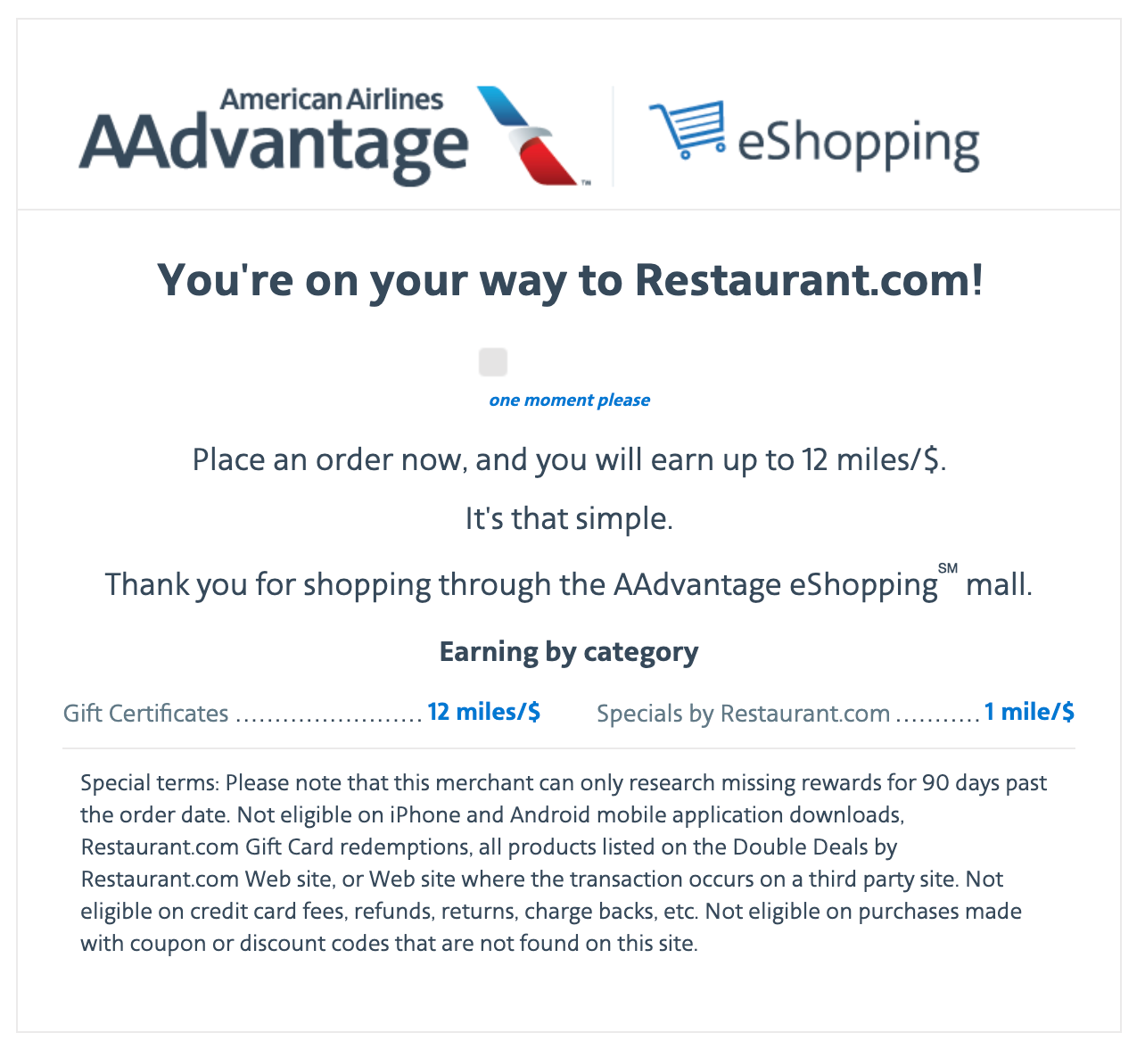 AA Shopping Portal bonus