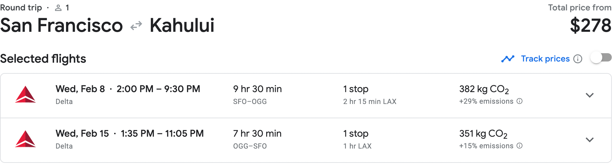 Booking a Delta flight from SFO to OGG