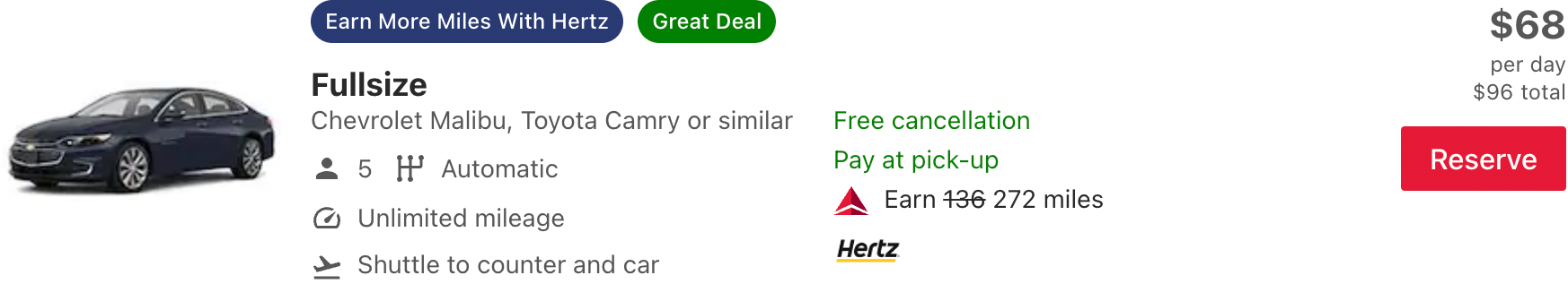 Booking a Hertz rental car with Delta car rental