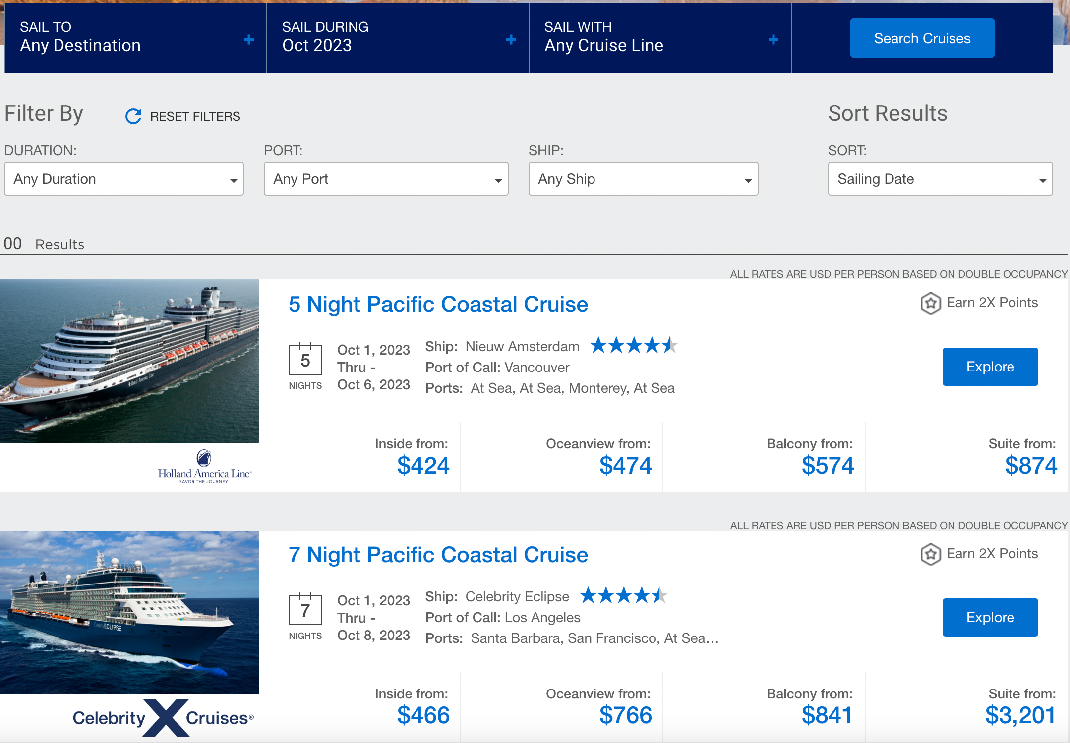Booking a cruise using the Amex Travel portal