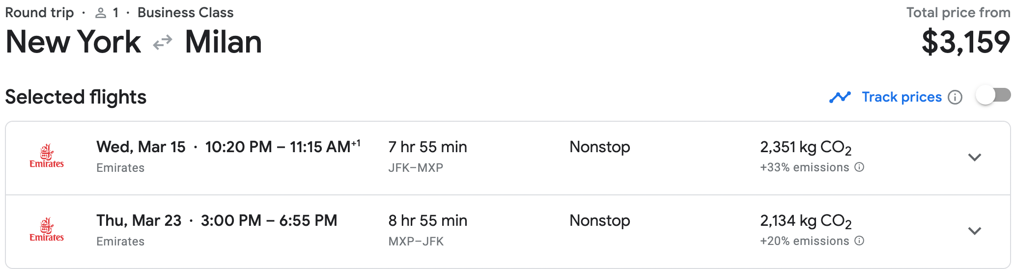 Booking flights from JFK to MXP