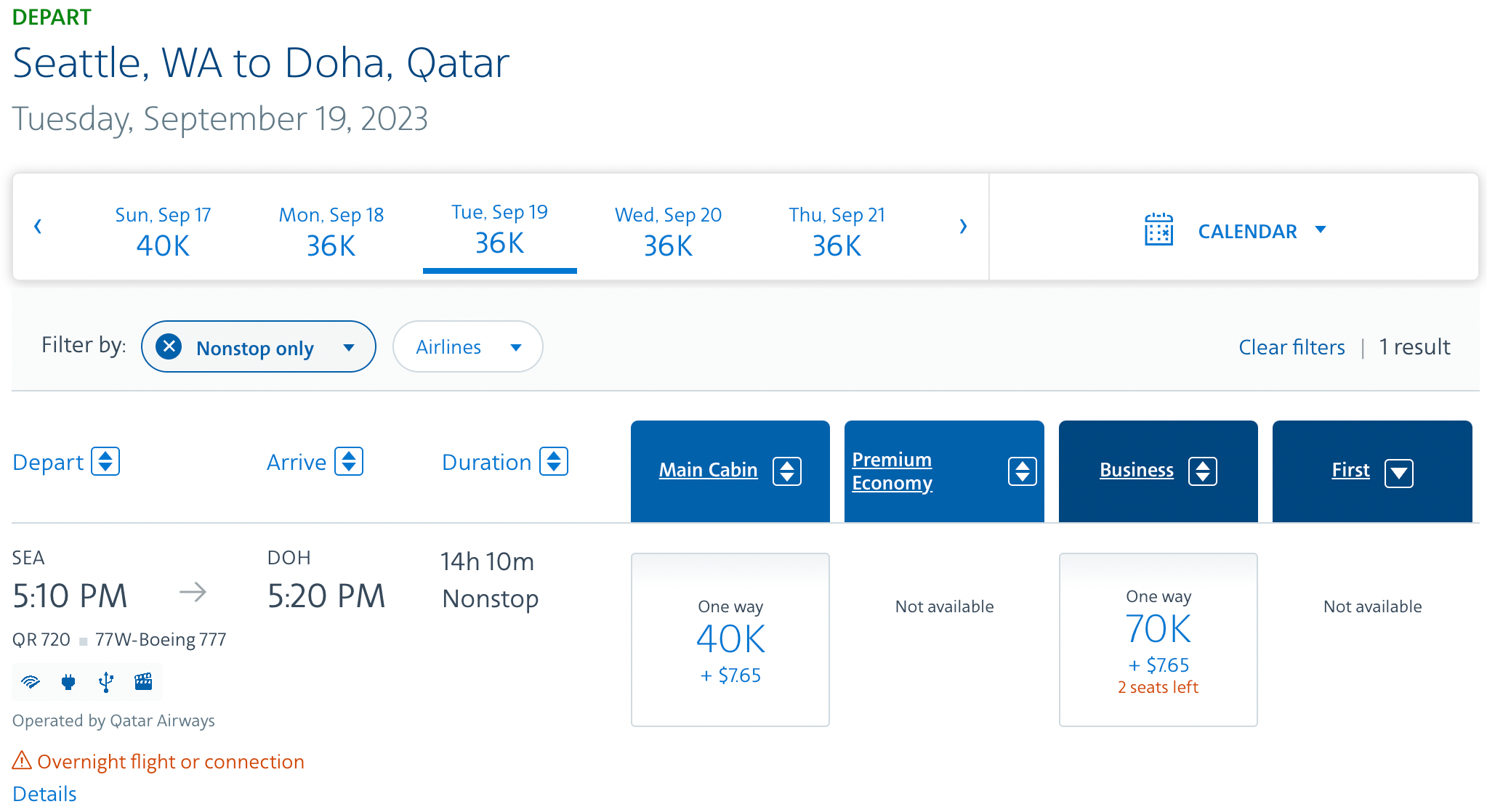 Booking a flight from Seattle to Doha