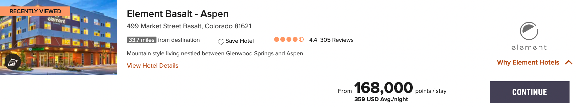 Booking a room at the Element Vail