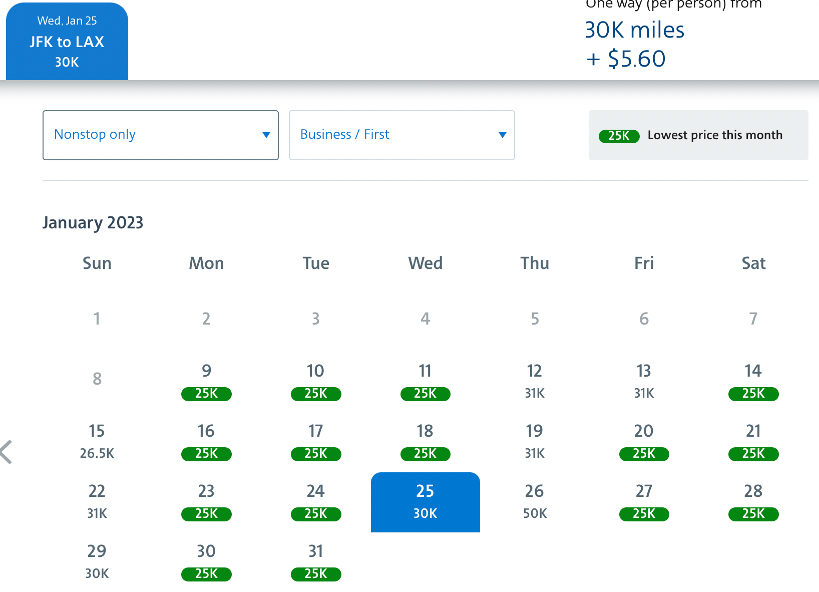 Business and first JFK to LAX Jan