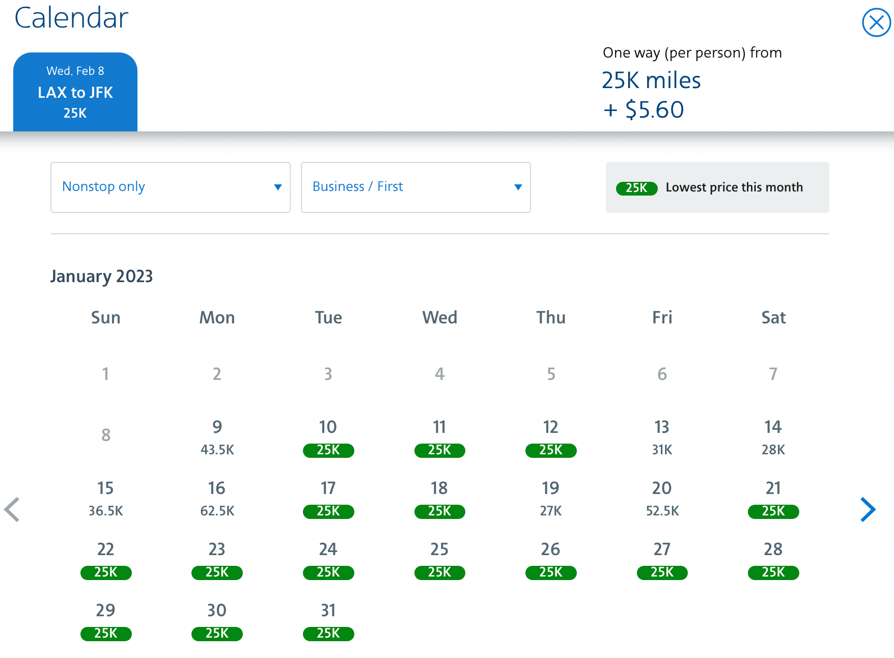 Business/first LAX to JFK Jan