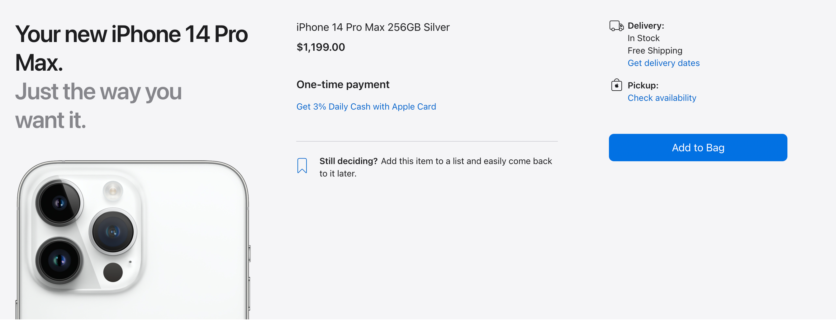 Buying an iPhone 14 Pro Max with Apple
