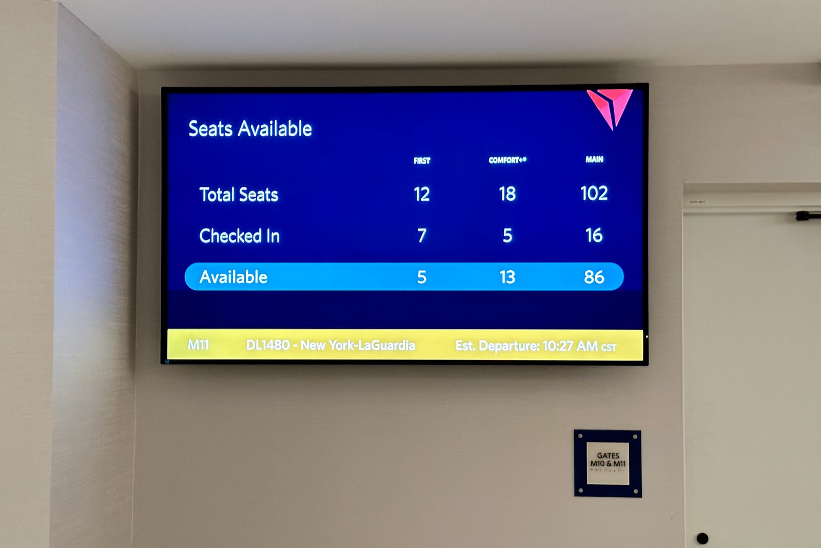 screen showing number of seats available