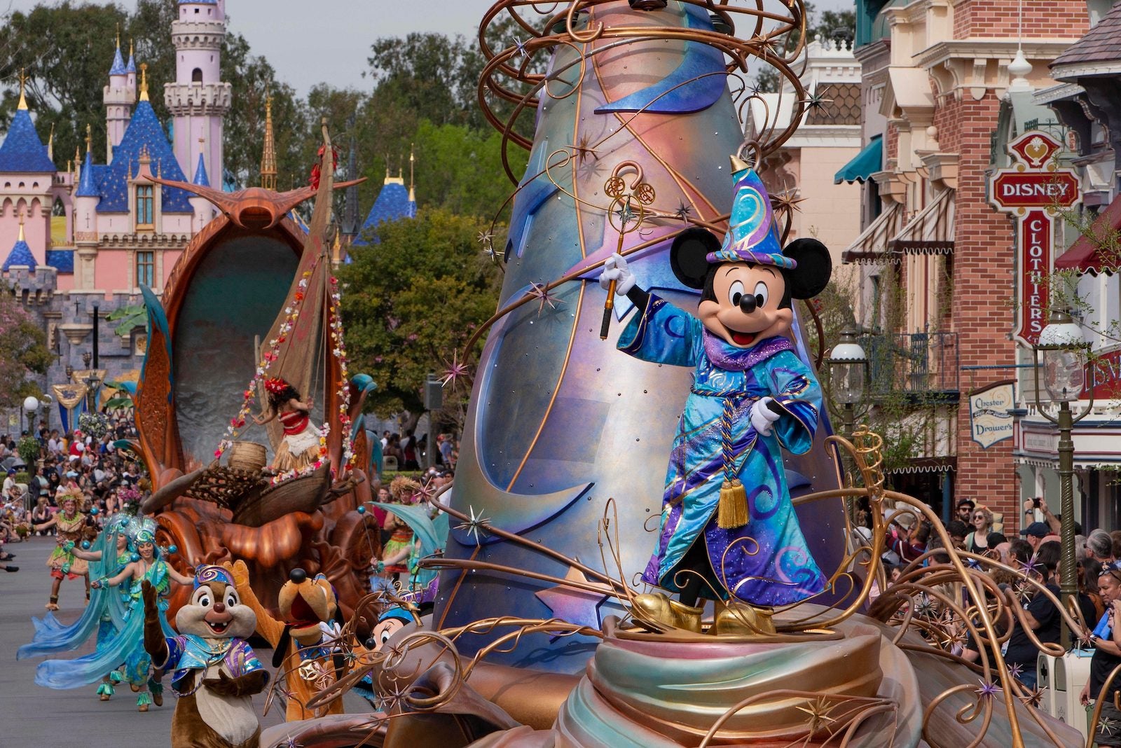 Fantasia Mickey Mouse on float in Disneyland California