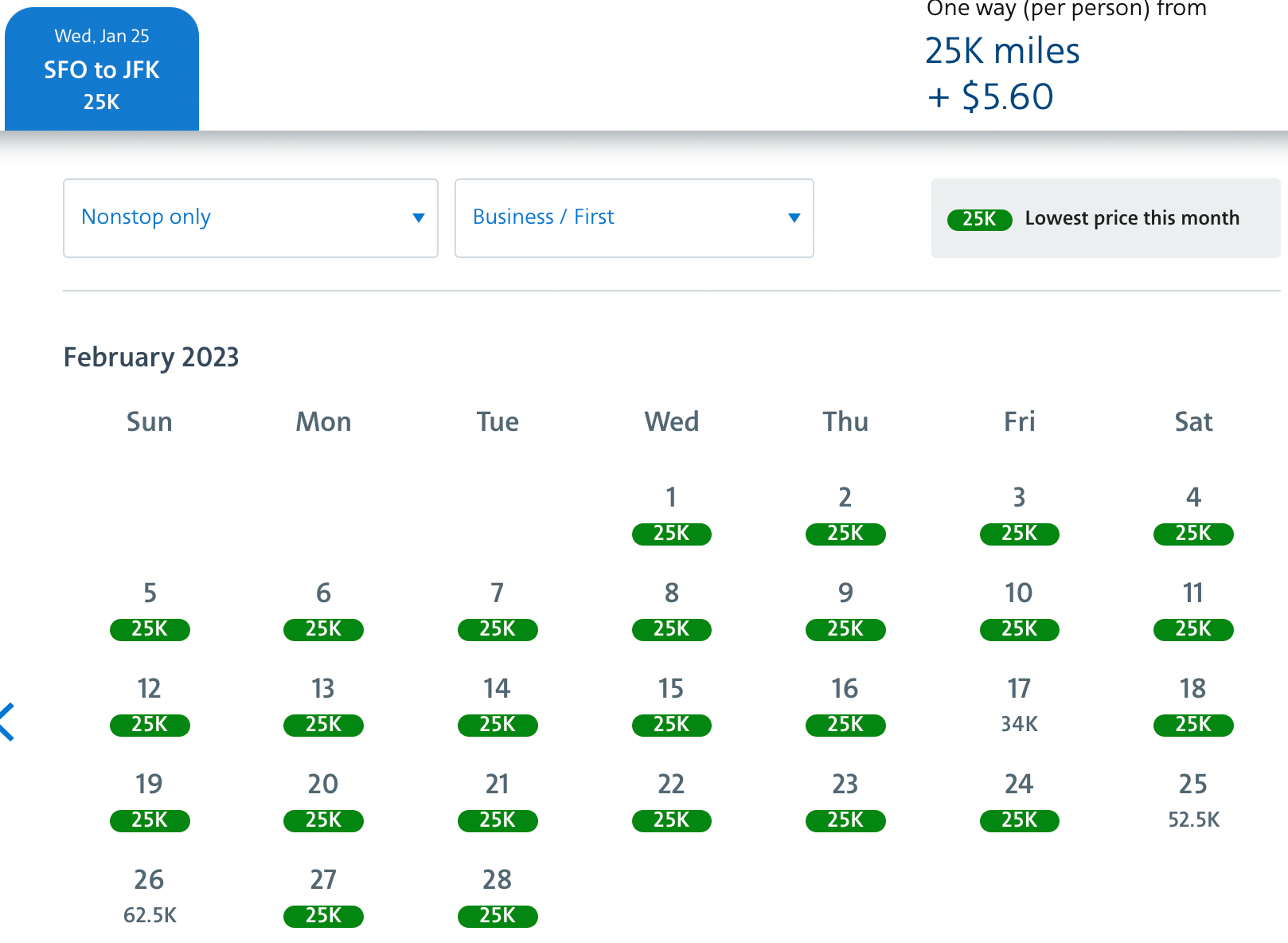 SFO-JFK business and first Feb