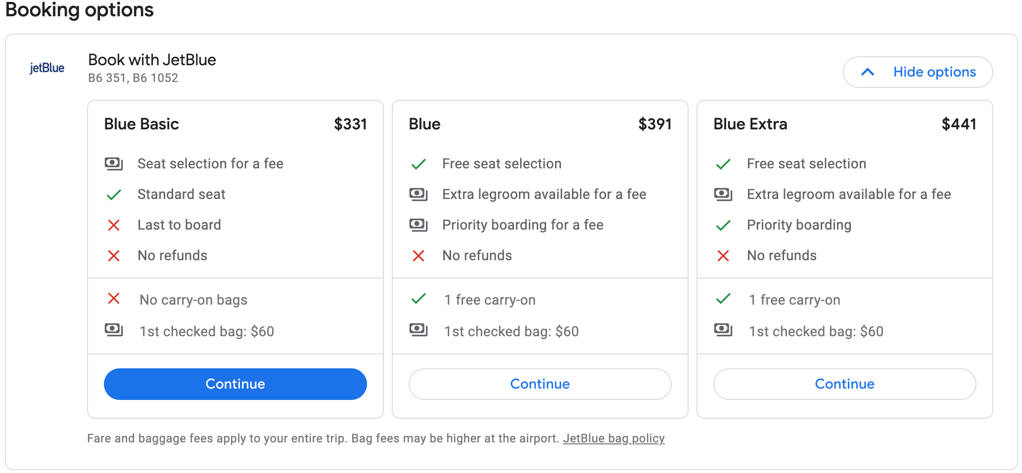 jetblue booking options