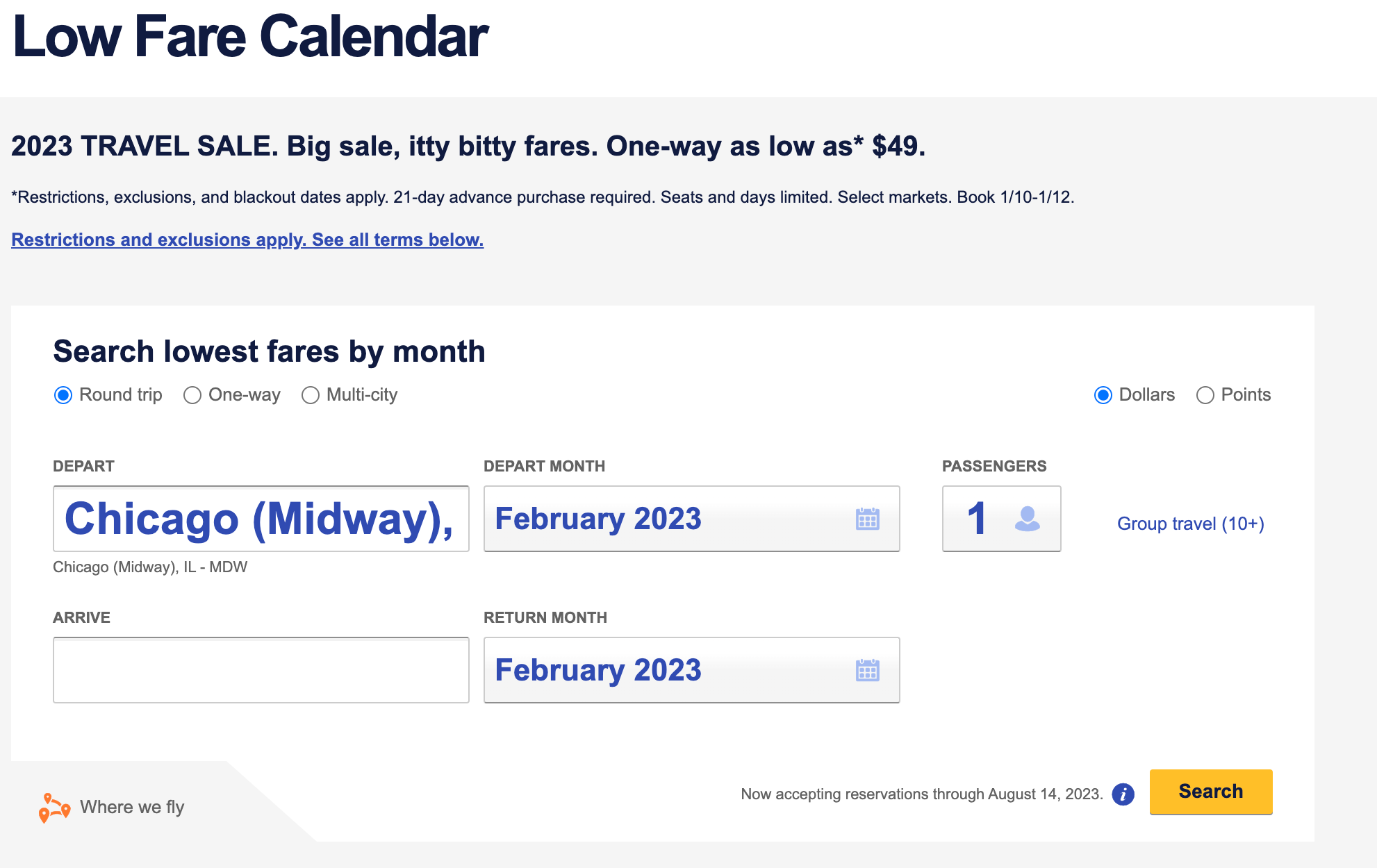 low fare calendar