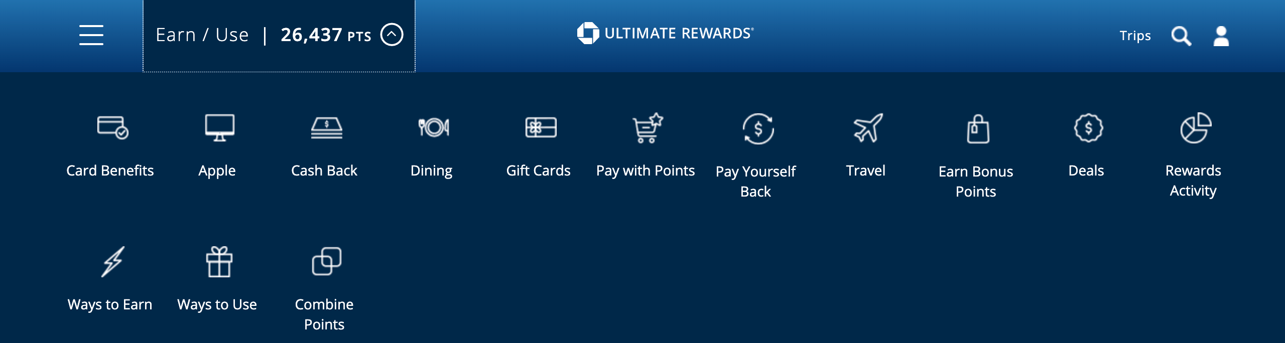 Account options in the Chase Ultimate Rewards site