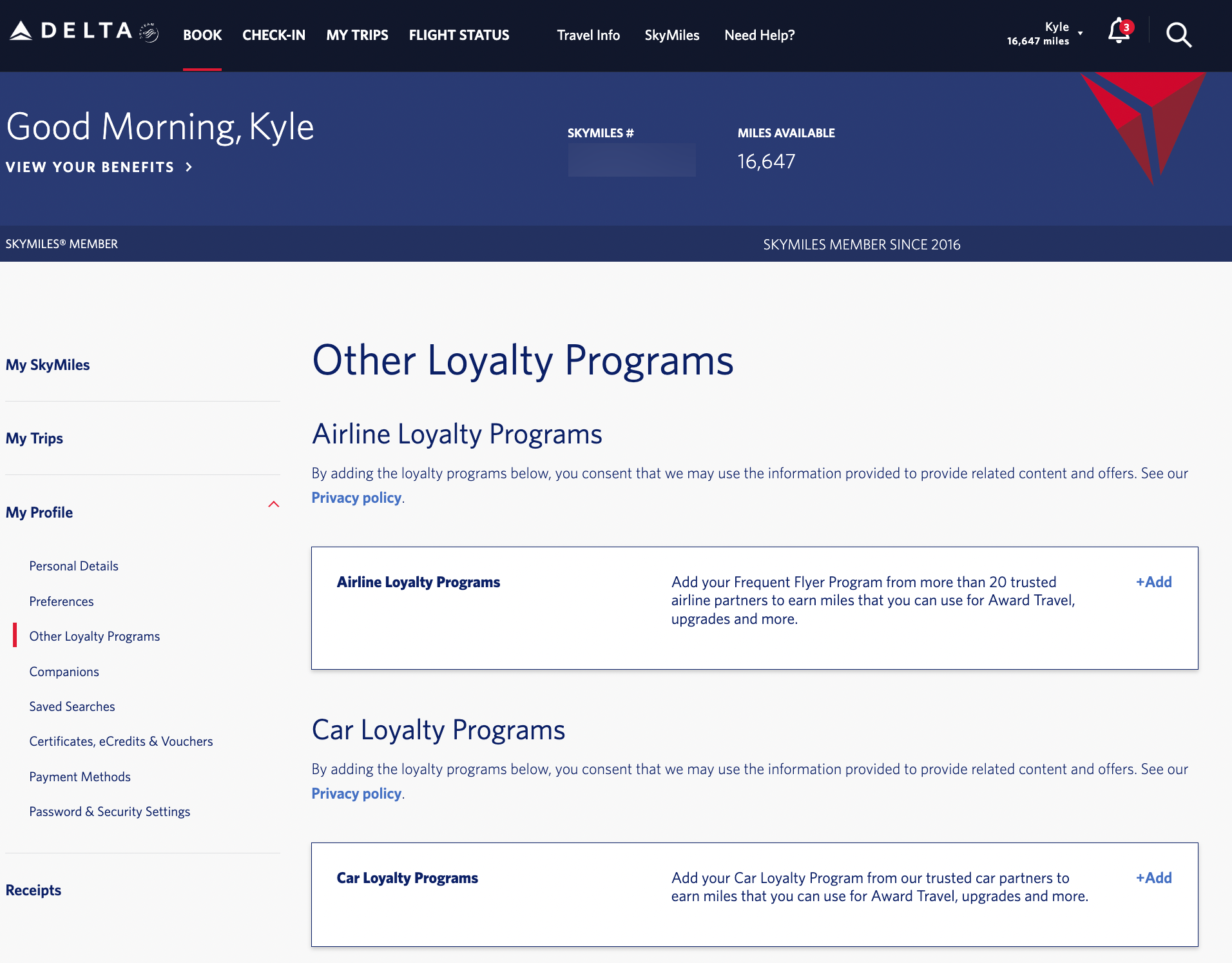 SkyMiles hotel and car programs