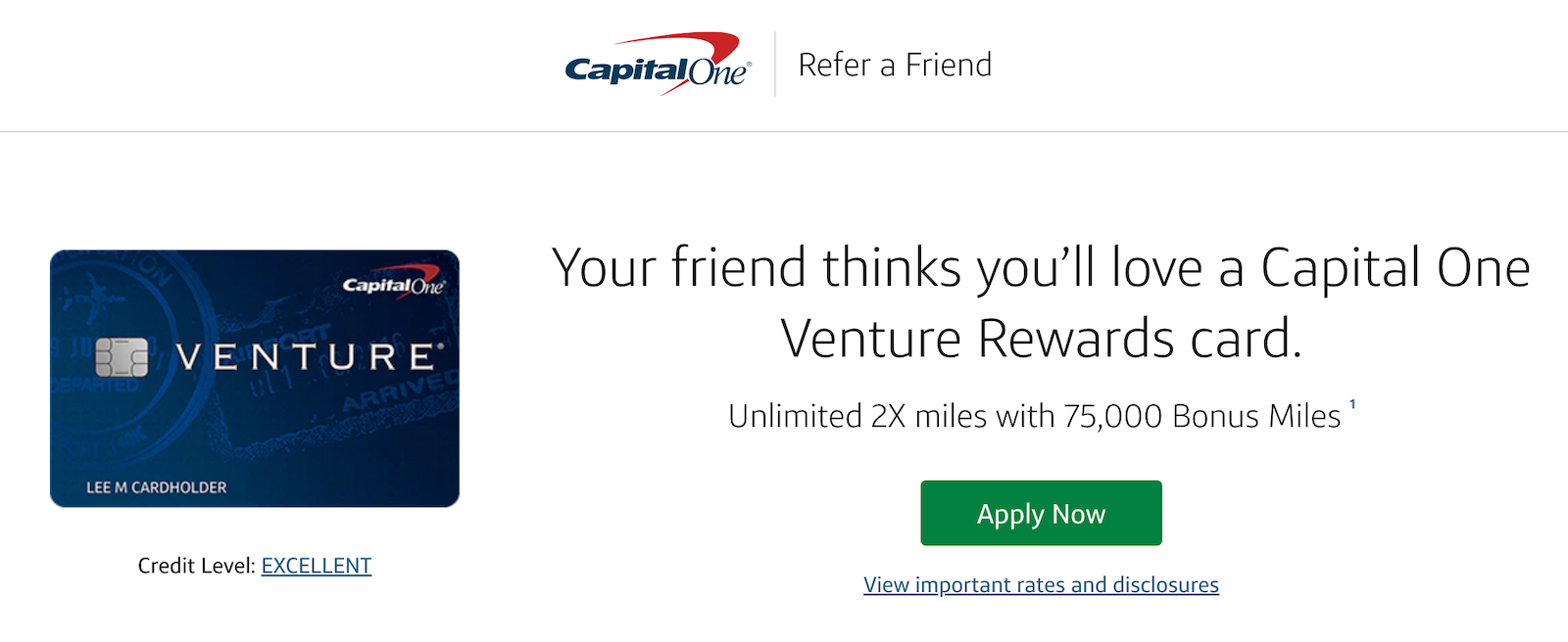 application page for the Capital One Venture card after receiving a referral link