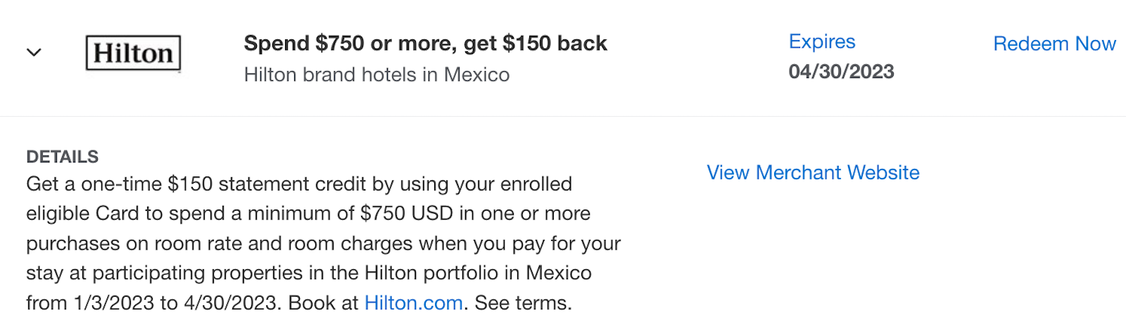 details of an Amex Offer