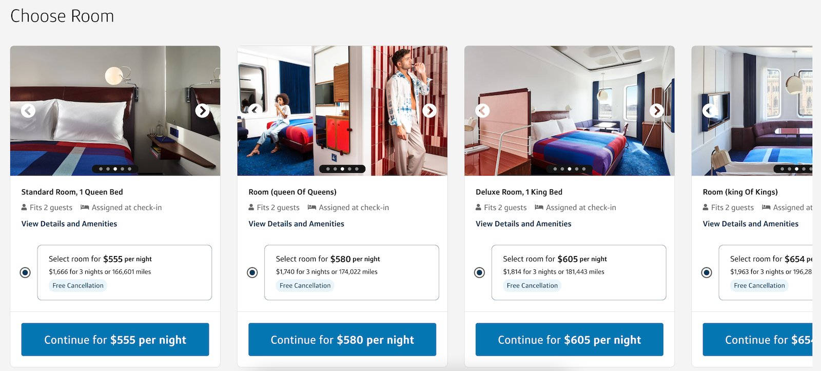 hotel room type options and pricing