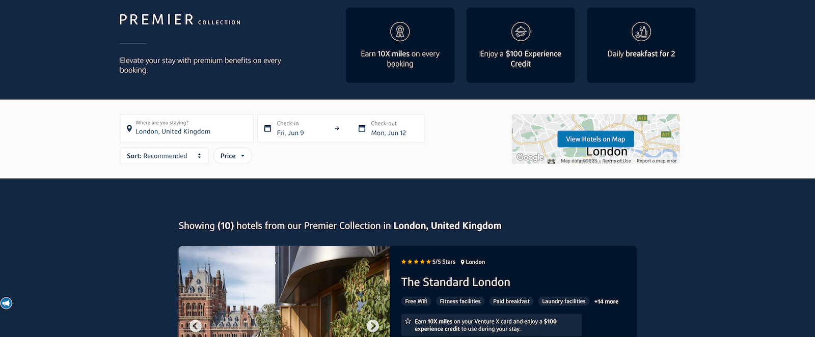 filtered hotel results for London with Premier Collection