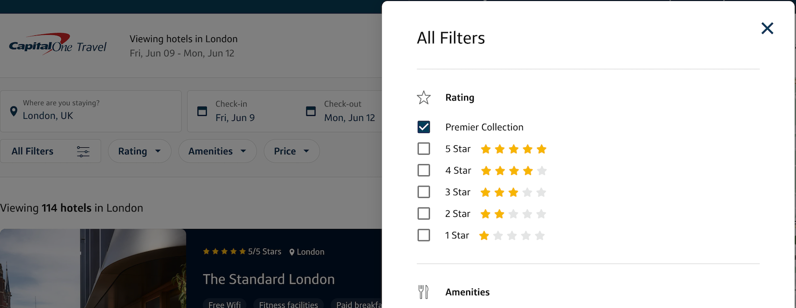 filter options for hotel search