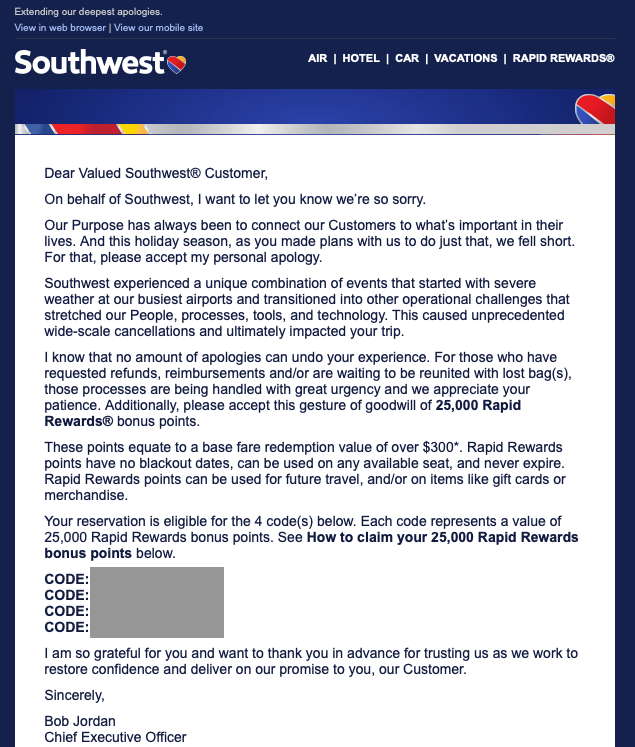 Southwest email