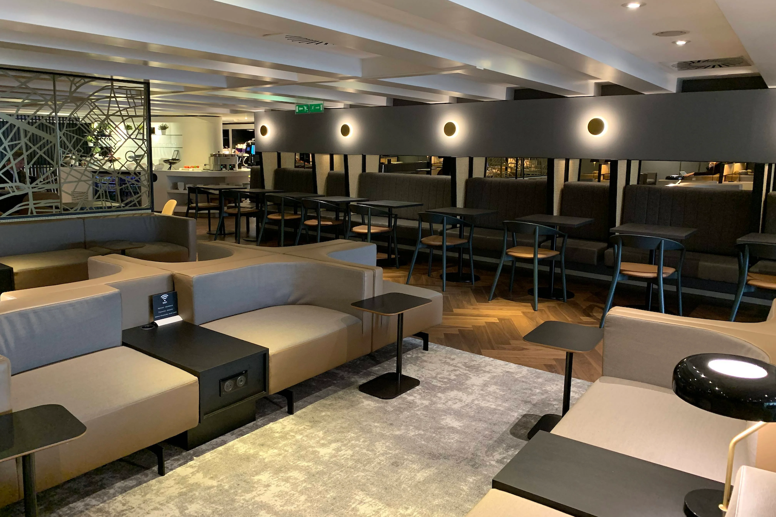 Sofas and tables inside the newly built airport lounge