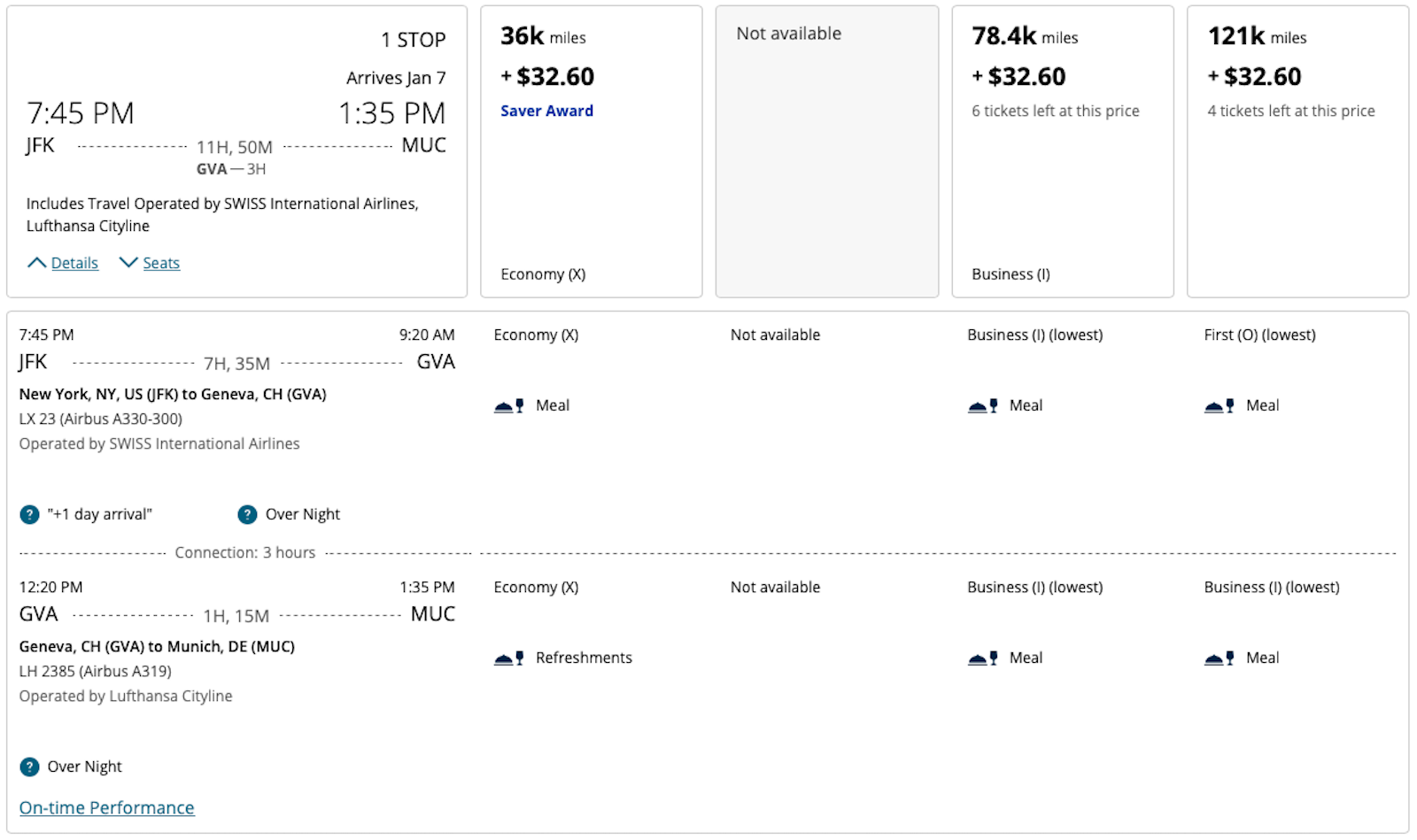 award pricing for using United miles