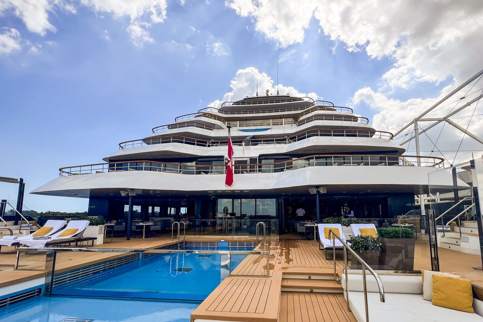 Pool deck of The Ritz-Carlton Yacht Collection's Evrima.