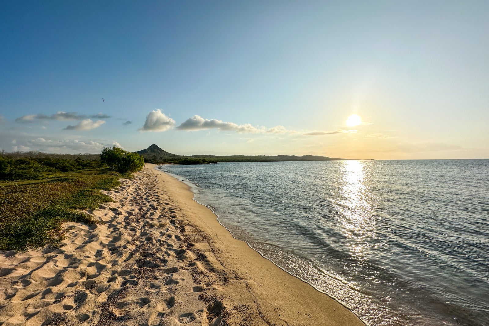 galapagos beach at sunset