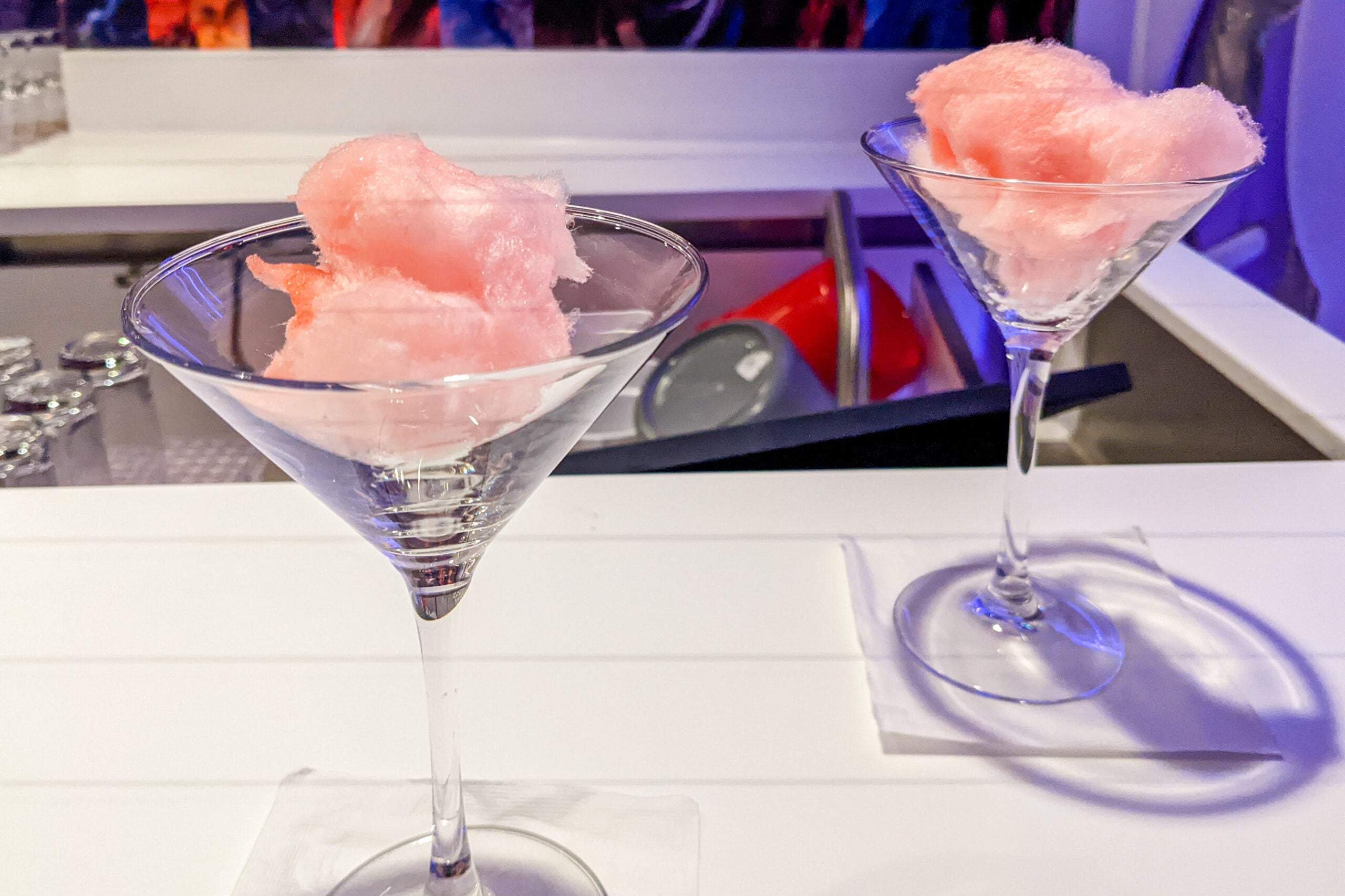 Cocktails topped with cotton candy