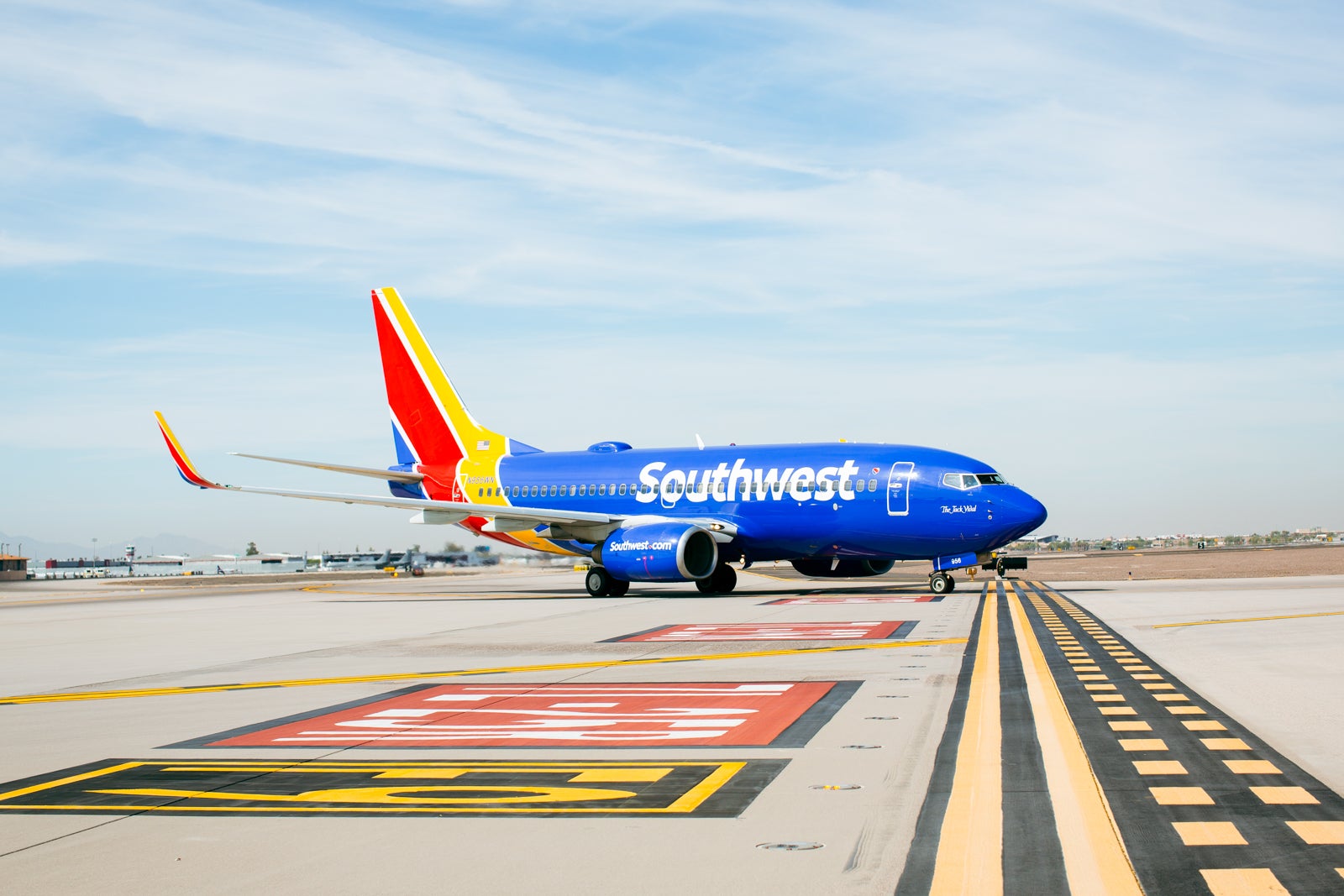 a Southwest Airlines plane taxis on a runway