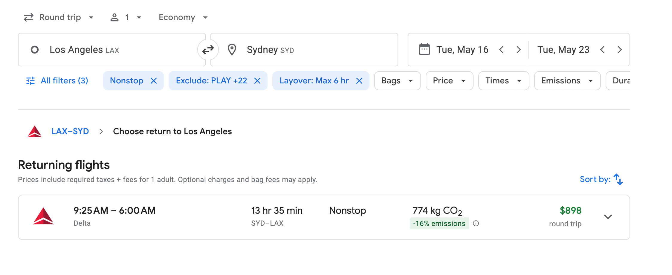 LAX to Sydney flights