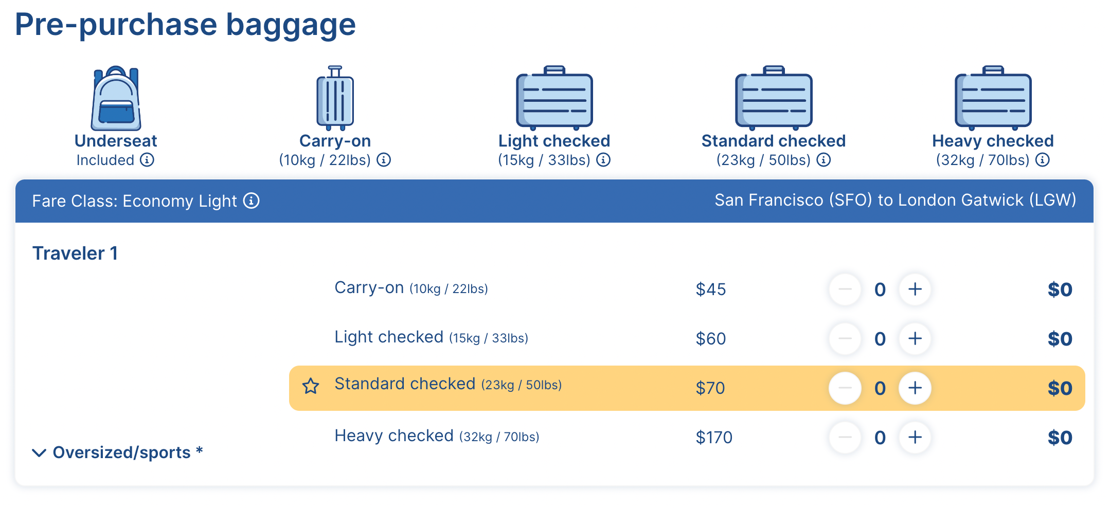 baggage costs