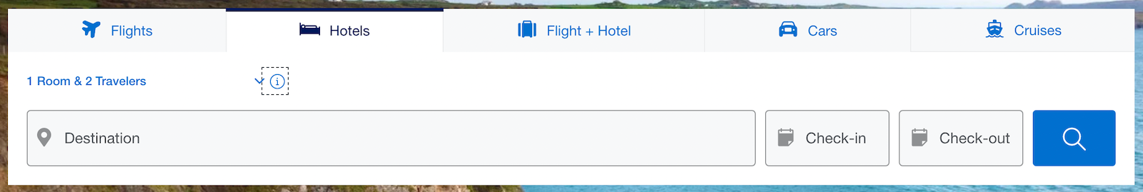 input fields for hotel search on Amex Travel