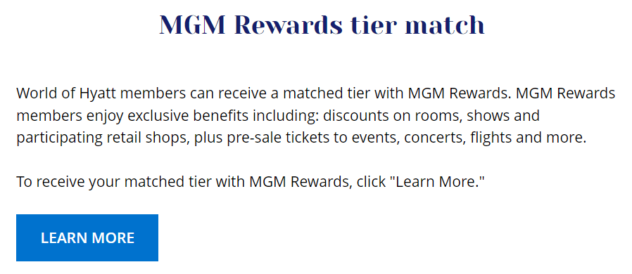 Hyatt to MGM Rewards tier match