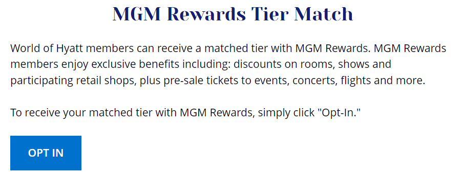 Hyatt to MGM Rewards tier match