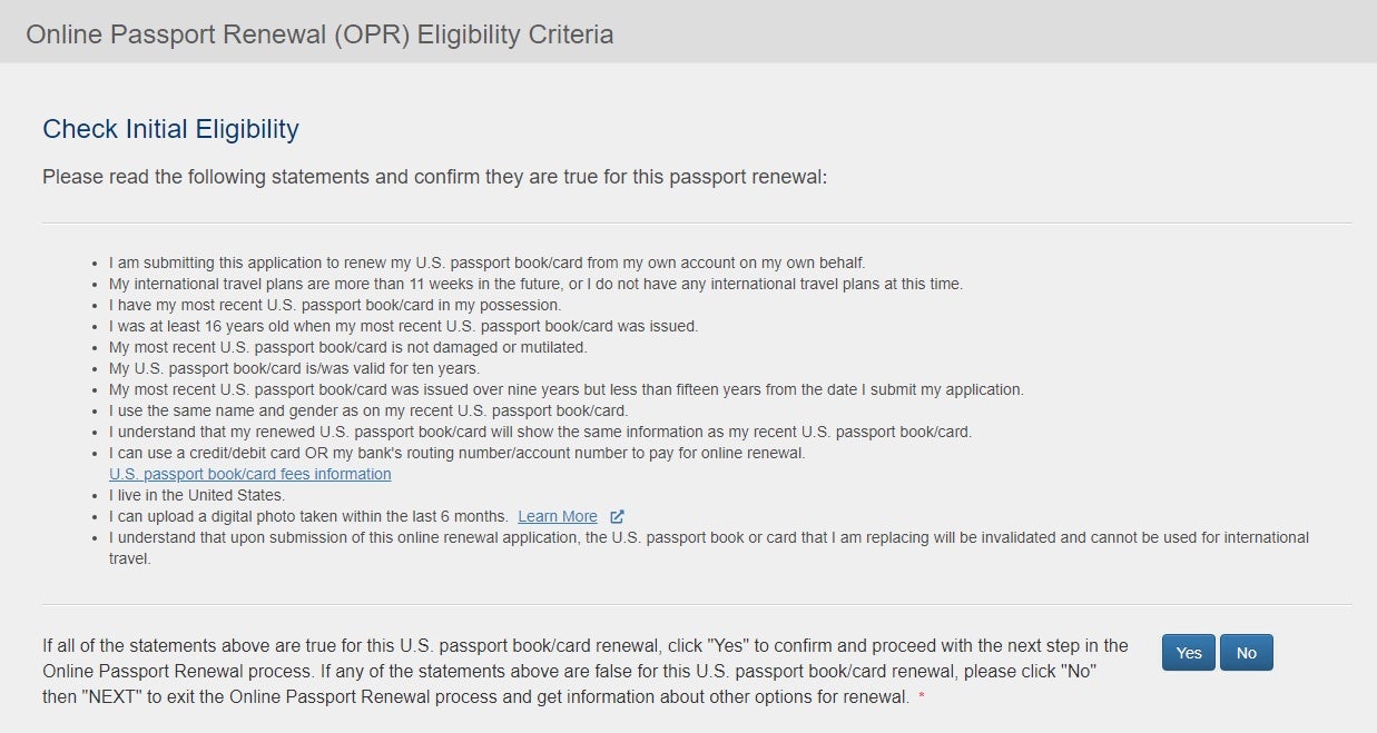 Online passport renewal eligibility criteria