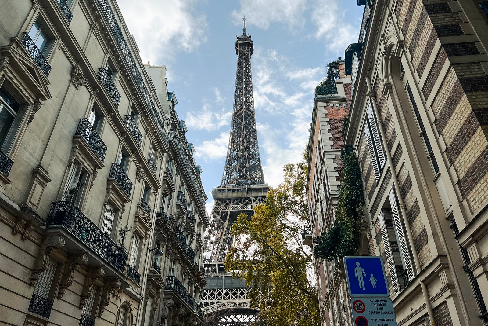 View of the Eiffel Tower from Paris street