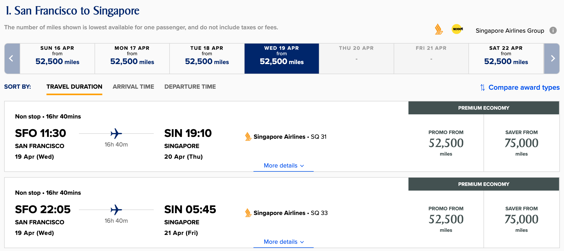 Booking a flight from SFO to SIN