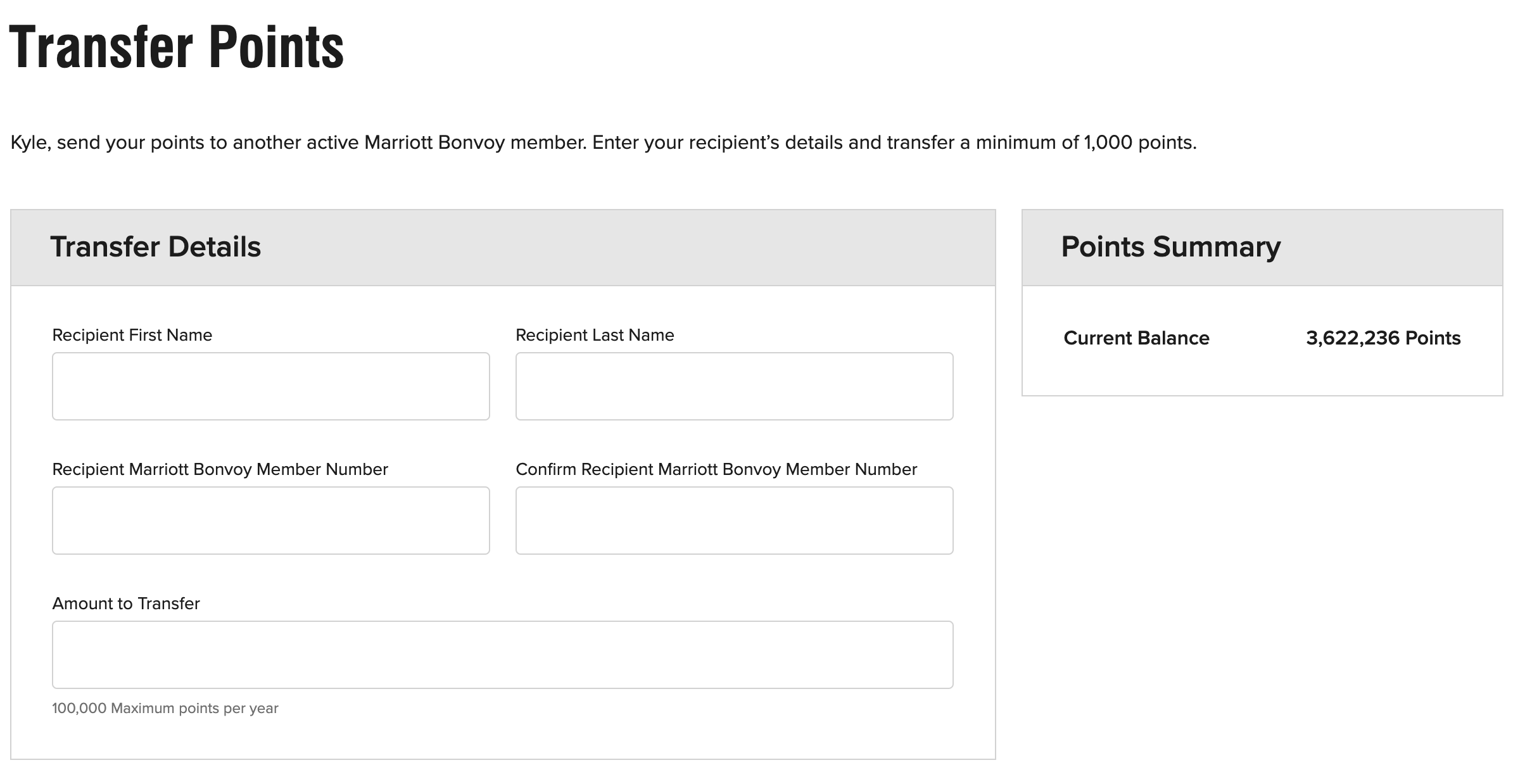 Marriott transfer points online